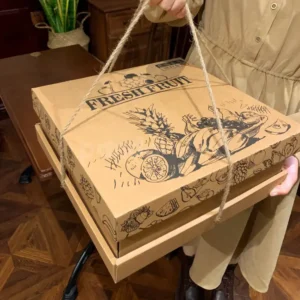 Festive Brown Kraft Fruit Gift Box Black Lining