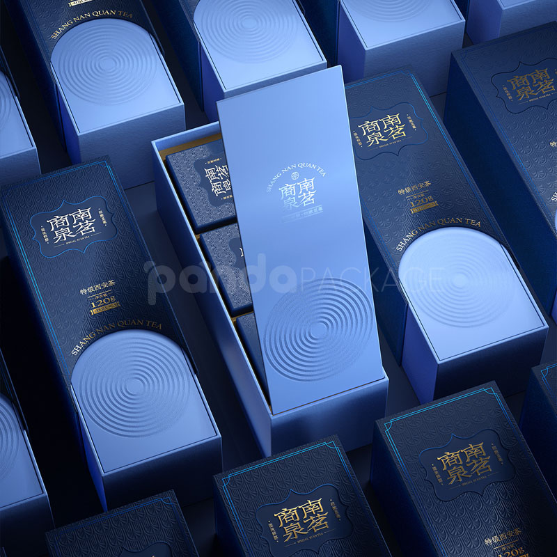Blue Flip-Top Tea Gift Box with Embossed Design