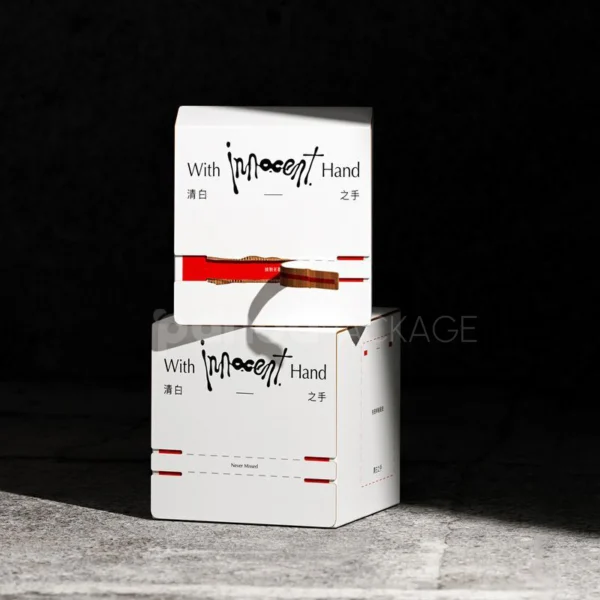 Ivory Red Tear-Off Paperboard Gift Box with Rope Tabs