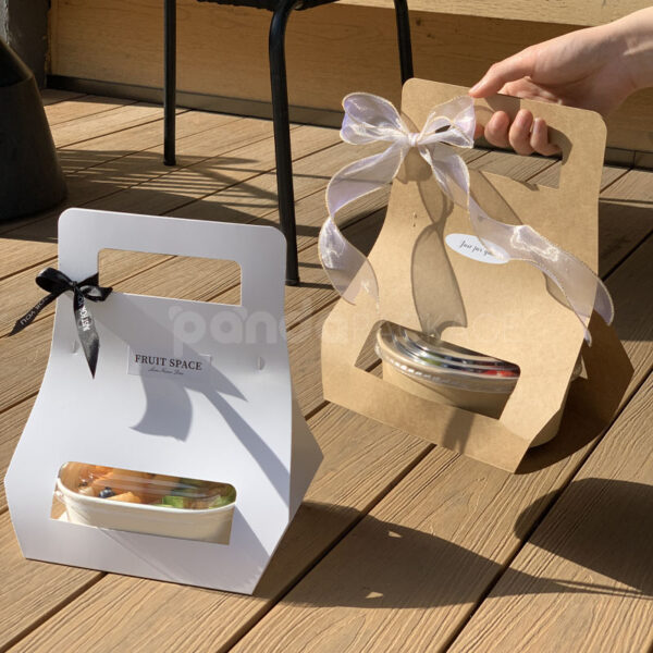 Kraft Window Takeout Fruit Box with Ribbon