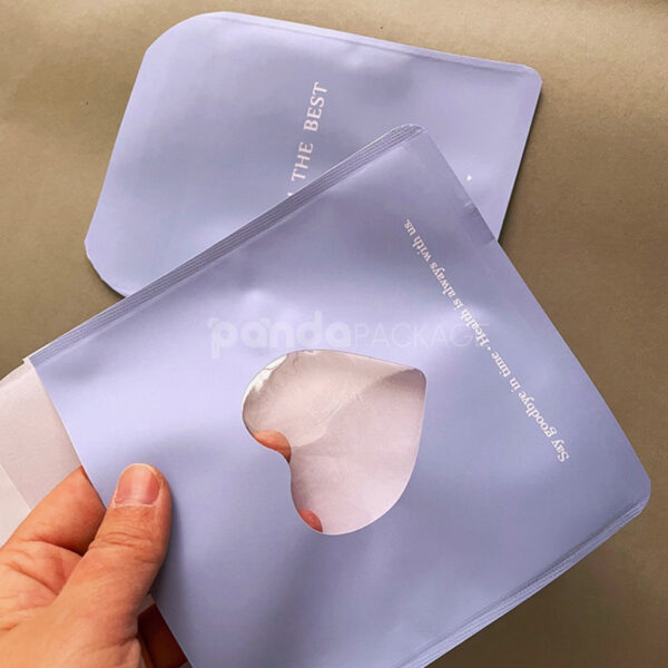 Mist Blue Eco-Friendly Plastic Resealable Pouch with Heart Shaped Window Cut-Out Packaging