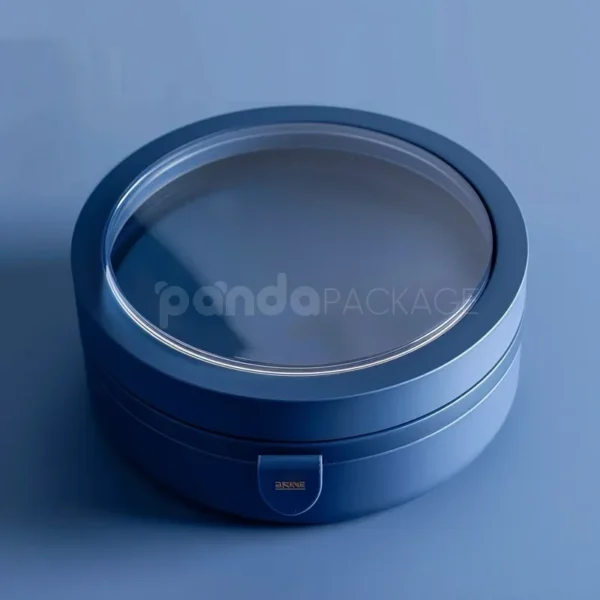Navy Velvet Round Display Box with Transparent Lid