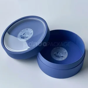 Navy Velvet Round Gift Box for Display with Clear Top