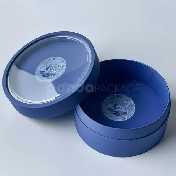 Navy Velvet Round Display Box with Transparent Lid