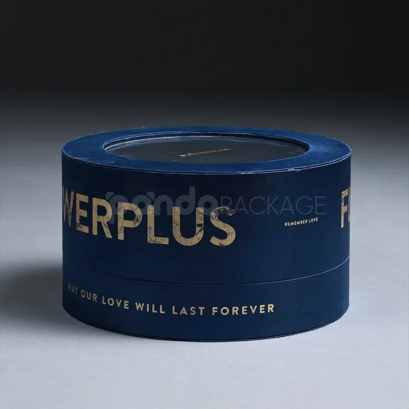 Navy Velvet Round Gift Box for Display with Clear Top