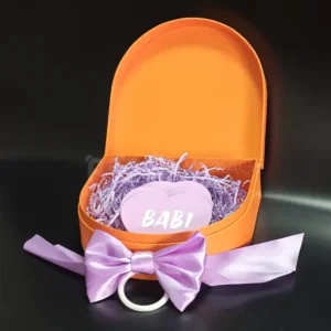 Vibrant Orange Arch Gift Box with Purple Satin Bow