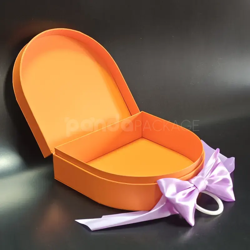 Vibrant Orange Arch Gift Box with Purple Satin Bow