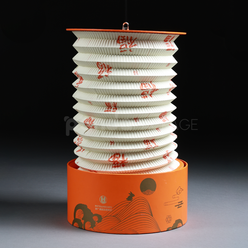 Orange Mooncake Cylinder with Rabbit Design for Mid-Autumn Festival