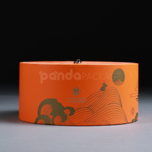 Orange Mooncake Cylinder with Rabbit Design for Mid-Autumn Festival
