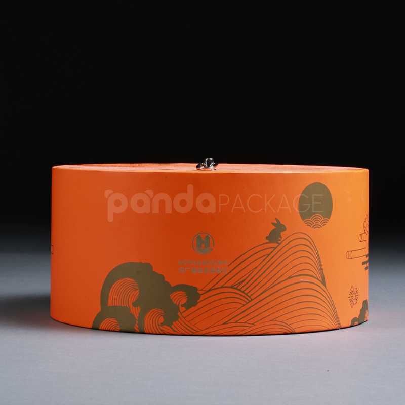 Orange Mooncake Cylinder with Rabbit Design for Mid-Autumn Festival