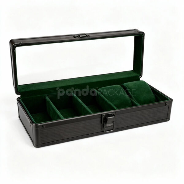 Sleek Black 5-Slot Watch Storage Box with Clear View Lid