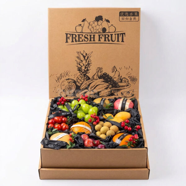 Brown Kraft Festive Fruit Gift Box with Black Lining