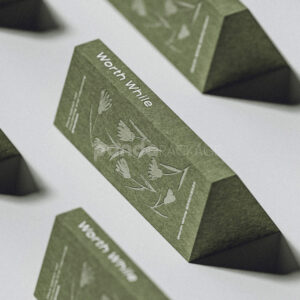 grass green trapezoid box with botanical design