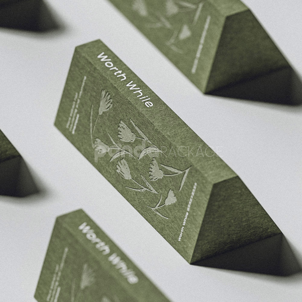 grass green trapezoid box with botanical design