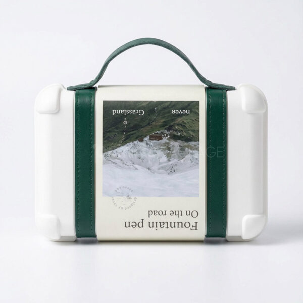 Elegant White Gift Box with Green Leather Handle