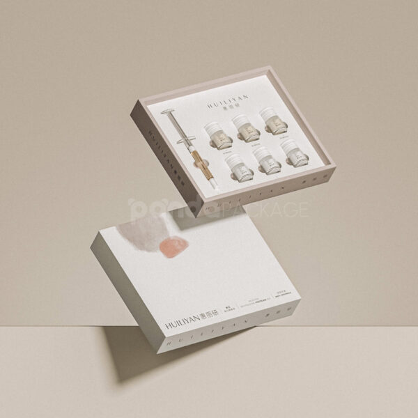 Beige Drawer Box with Compartments Premium Skincare Gift Box and Bottle