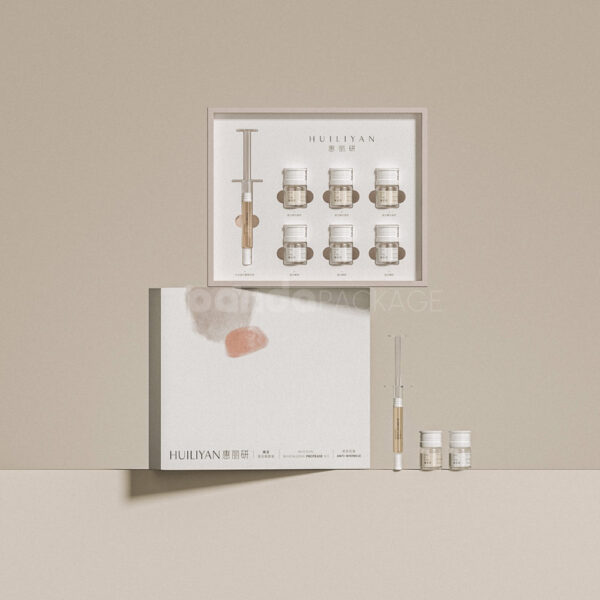 Beige Drawer Box with Compartments Premium Skincare Gift Box and Bottle