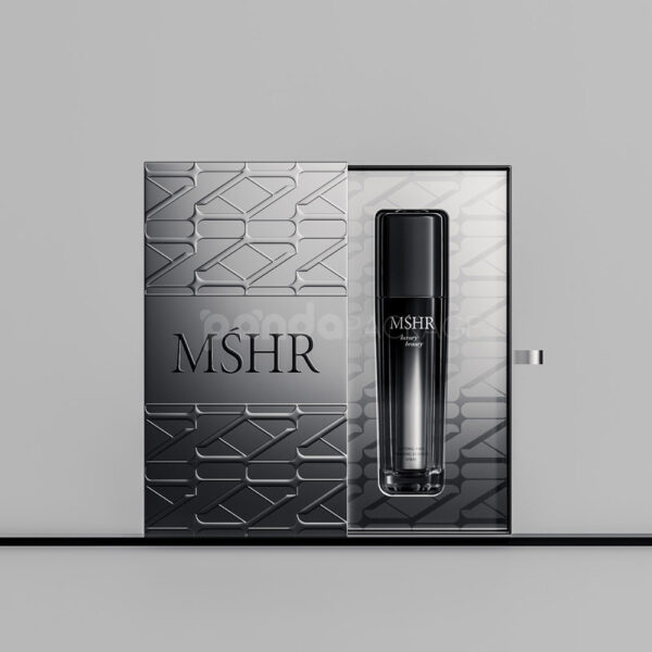 Sleek Black Embossed Rectangular Sliding Drawer Luxury Packaging Box and Bottle