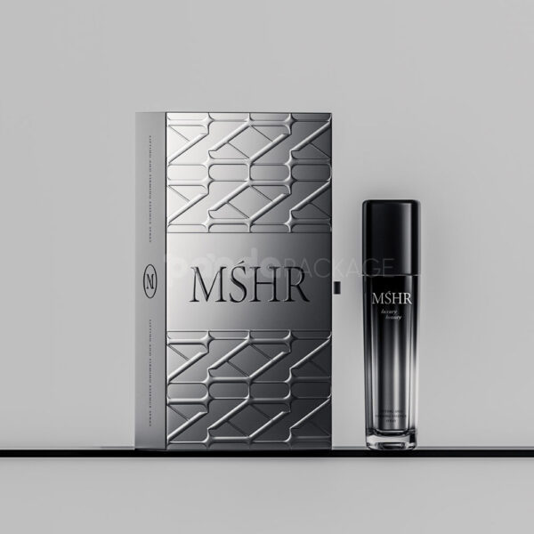 Sleek Black Embossed Rectangular Sliding Drawer Luxury Packaging Box and Bottle