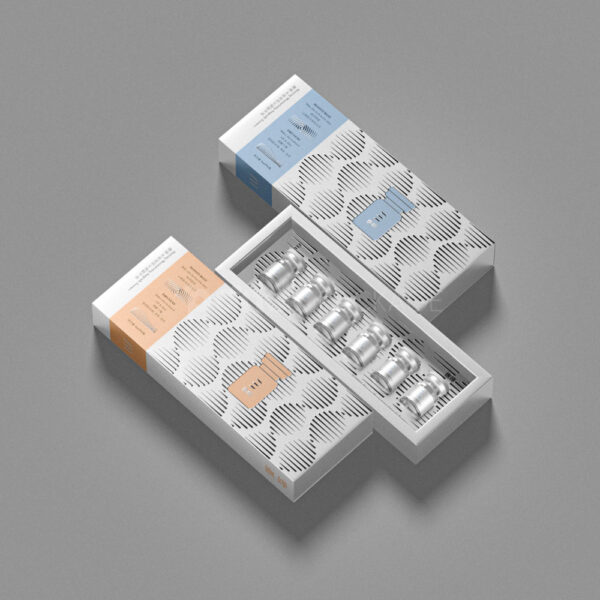 Luxury Ampoule Set of 6 in White Pull-Out Box with Silver Accents