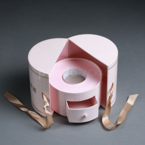 Pink Polka-Dot Round Gift Box with Drawer and Ribbon - second image