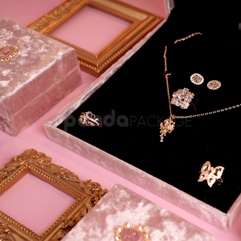 Pink Velvet Jewelry Case with Vintage Cameo Accent