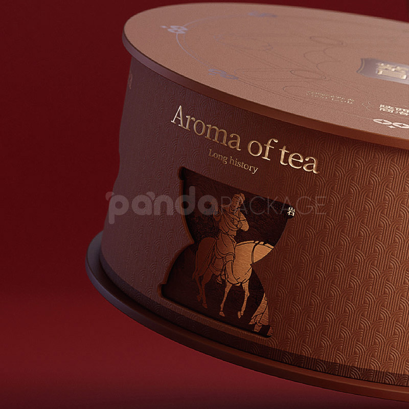 Heritage Brown Oriental Round Tea Gift Box with Embossed Design