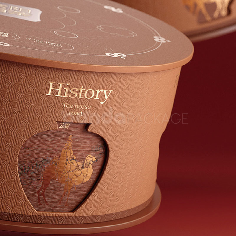 Heritage Brown Oriental Round Tea Gift Box with Embossed Design