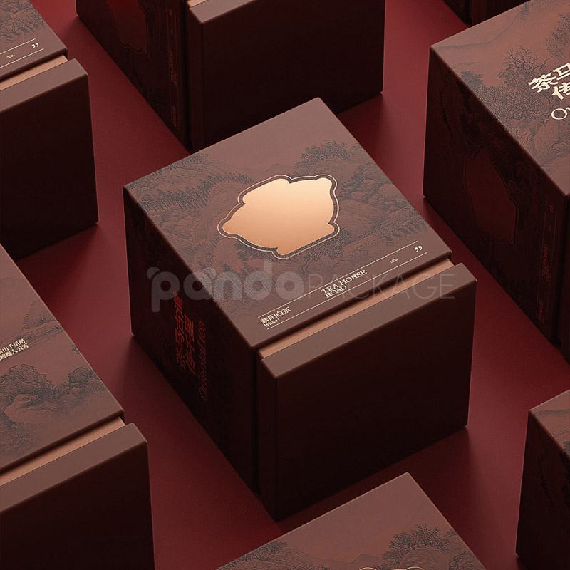 Heritage Brown Oriental Round Tea Gift Box with Embossed Design
