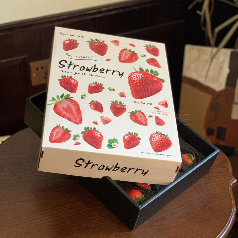 Elegant Strawberry White Ribbon Box with Fresh Berries