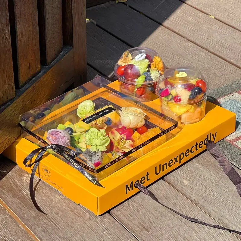 SunnyBloom Yellow Hardboard Tropical Fruit Box
