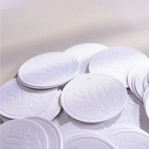 Luxury White Embossed Round Tag with Satin Ribbon