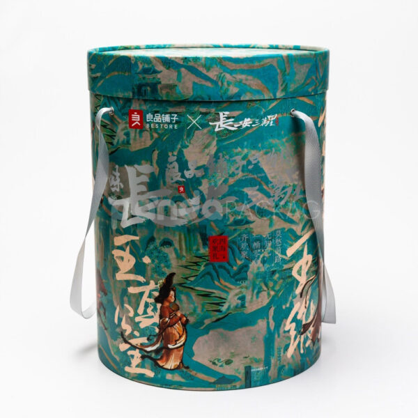 Art-Printed Rigid Tube Box with Ribbon Handle