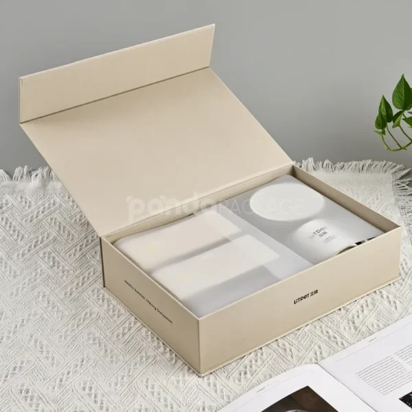 Beige Magnetic Rigid Gift Box with Flip Lid
