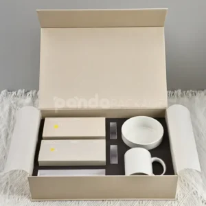 Beige rigid gift box with magnetic flip lid for premium packaging