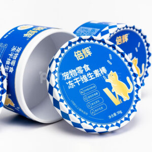 Custom blue round paperboard packaging tube with top lid