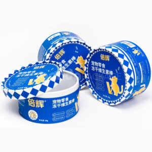 Custom blue round paperboard packaging tube with top lid