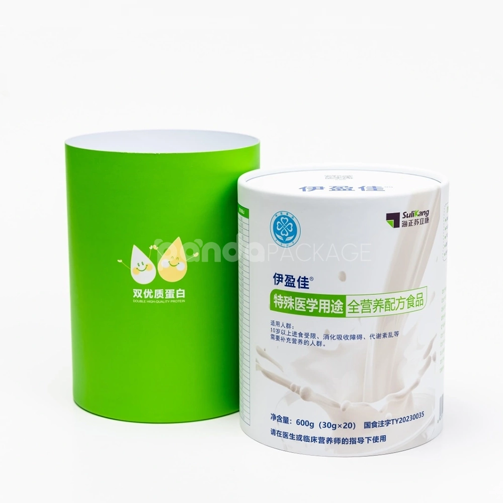 Green and white rigid paper tube for nutritional formula packaging