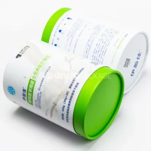 Green and white rigid paper tube for nutritional formula packaging