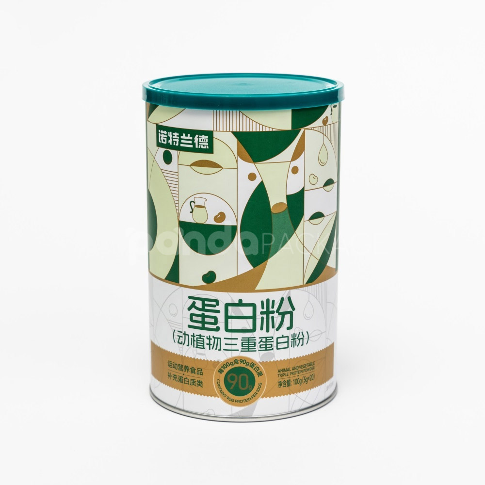 Round paper tube packaging with green plastic lid