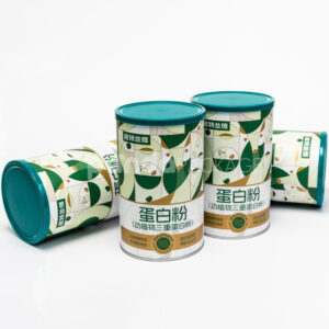 Round paper tube packaging with green plastic lid