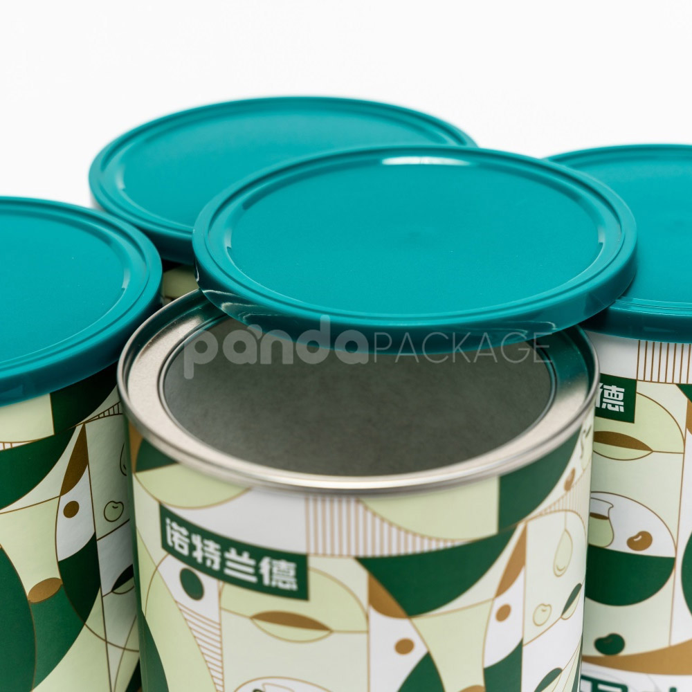 Round paper tube packaging with green plastic lid