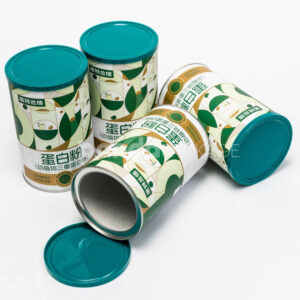 Round paper tube packaging with green plastic lid