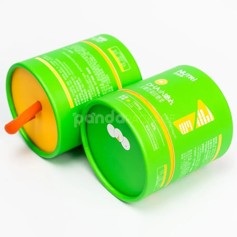 Green rigid paper tube with handle for food packaging