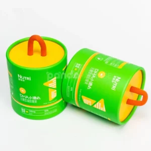 Green rigid paper tube with handle for food packaging