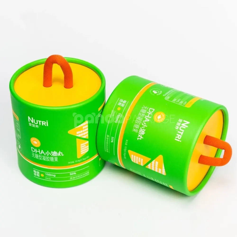 Green rigid paper tube with handle for food packaging