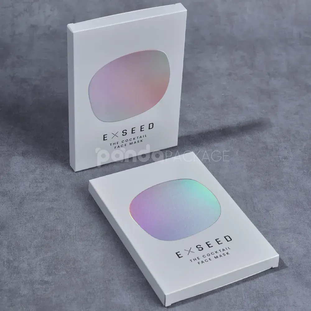 Holographic paperboard box with flat-packed design and foil stamping