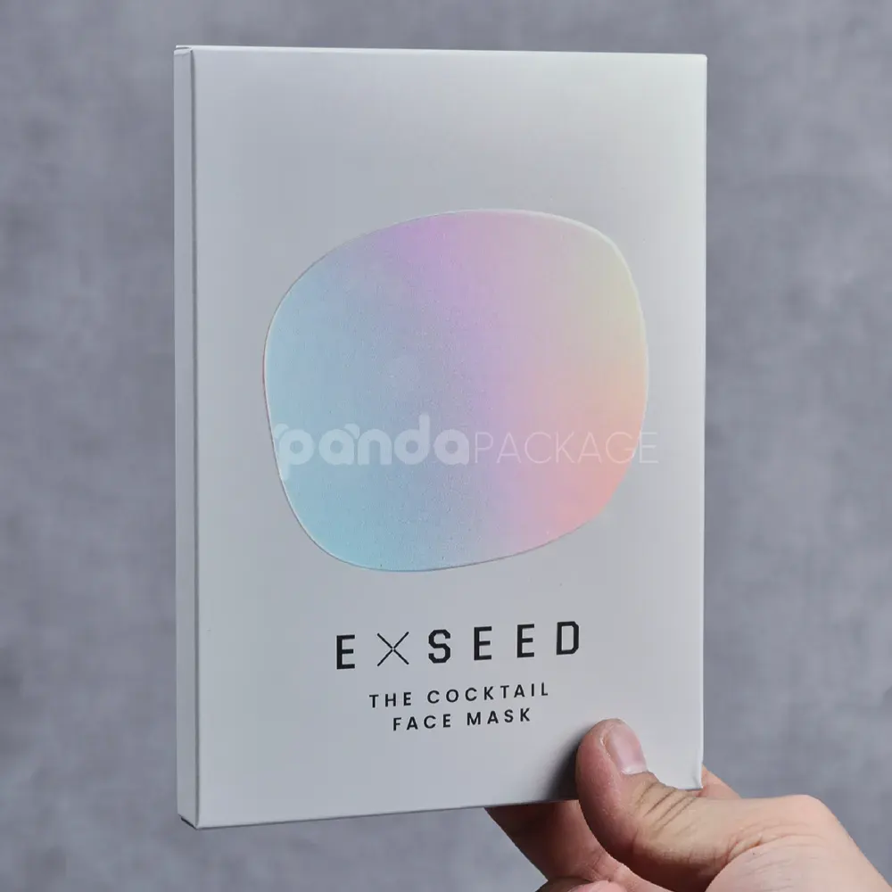 Holographic paperboard box with flat-packed design and foil stamping