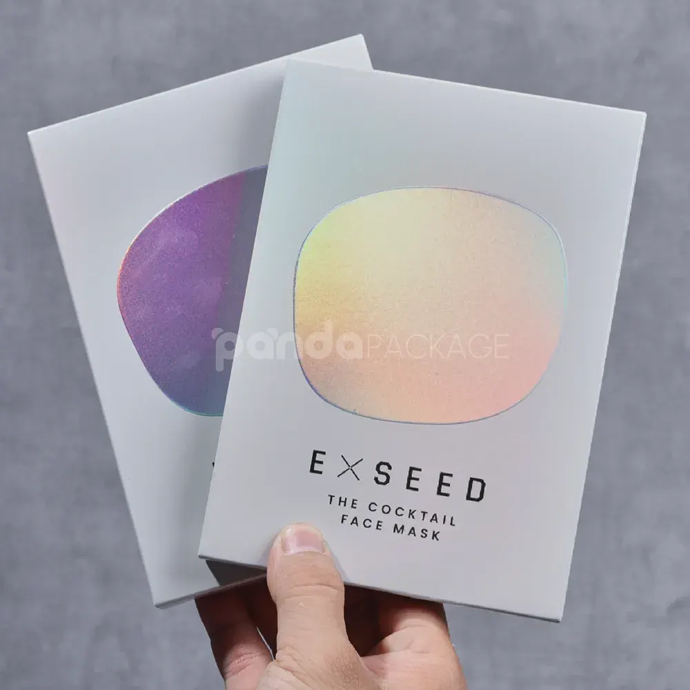 Holographic paperboard box with flat-packed design and foil stamping