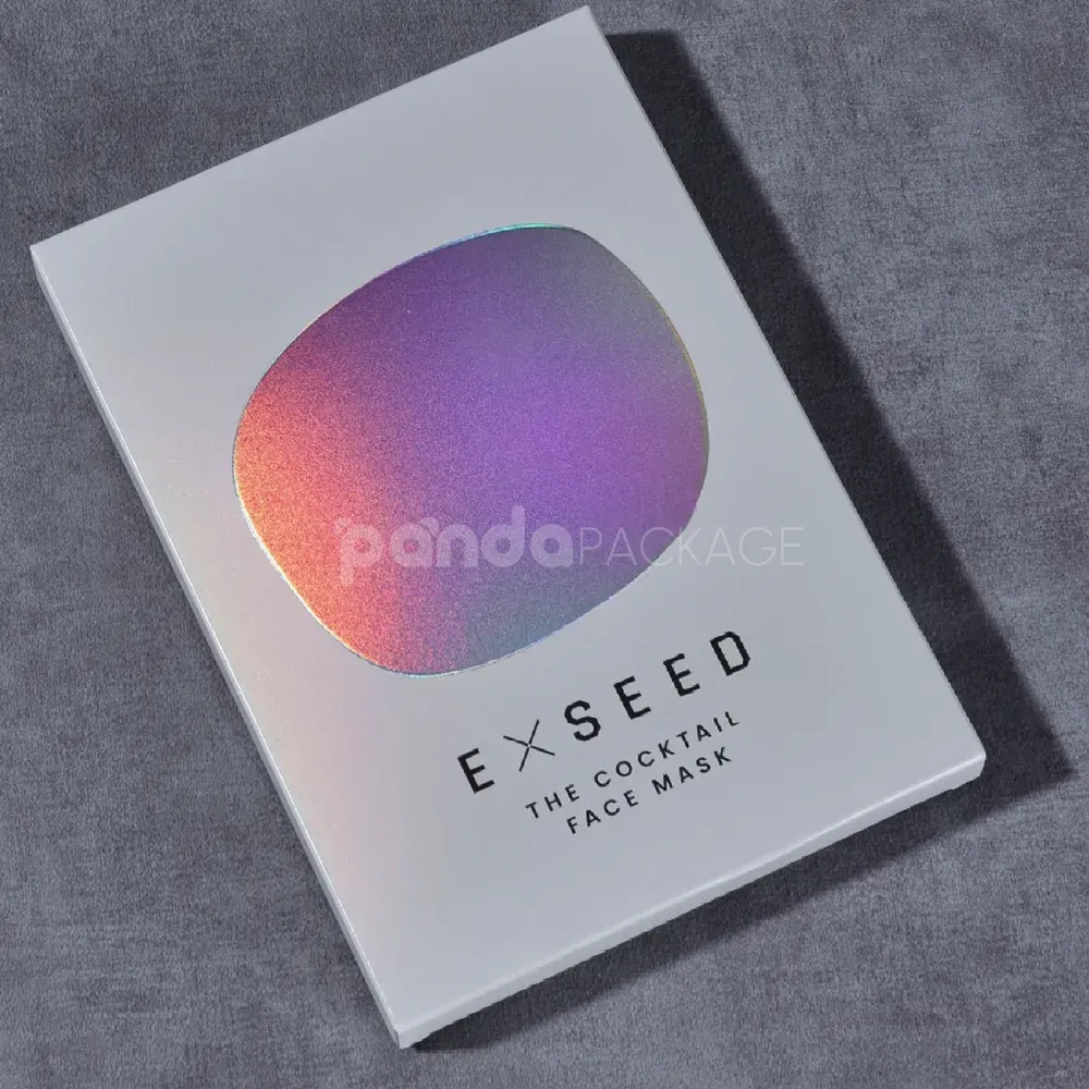 Holographic paperboard box with flat-packed design and foil stamping